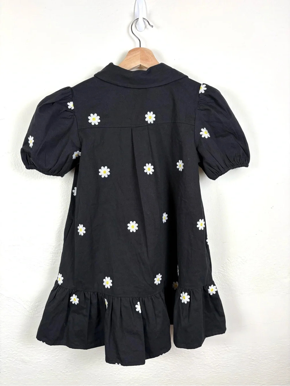 Shop the Mint Girls Size L Black Daisy Embroidered Puff Sleeve Drop Waist Dress